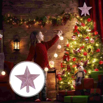 Украшение для Рождественской елки 20 см, усыпанное розовой звездой на верхушке Рождественской елки, Рождественская елка, Сверкающая Звезда, Топпер для Рождественской елки