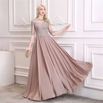 2024 Новые модели платьев для матери невесты трапециевидной формы, женское шифоновое вечернее платье с кружевной аппликацией и бисером с коротким рукавом, расшитое бисером