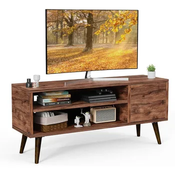 Телевизионная консоль для медиа Мебель для дома, ретро-подставка для телевизора со шкафом для хранения телевизоров до 55 дюймов, подставки для гостиной из орехового дерева, современные