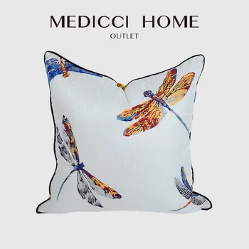 Medicci Home Новый чехол для подушки в китайском стиле, Красочная наволочка для дивана с вышивкой в виде стрекозы, современный элегантный декор гостиной