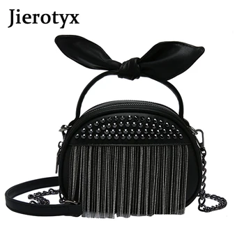 Женская сумочка с заклепками JIEROTYX, кожаная сумка, милые сумки через плечо для девочек с кисточками, модные сумки для отдыха Для Wonen
