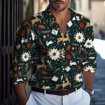 Популярная рубашка Рождественской серии Europe And America 2023, Мужская Повседневная Весенне-Осенняя Рубашка С длинными рукавами