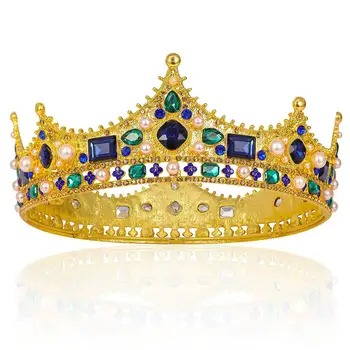 Золотые королевские короны для мужчин - Винтажная корона со стразами в стиле барокко, мужская королевская корона для театрального выпускного вечера