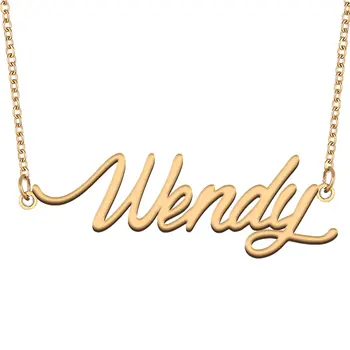 Ожерелье с именем Венди для женщин, ювелирные изделия, подвеска из нержавеющей стали, золотой цвет, табличка с именем, буквы шрифта, колье-чокеры