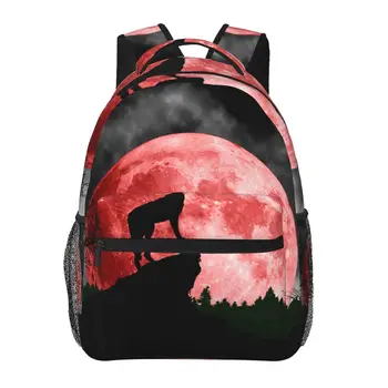 Рюкзак Wolf Howling At The Red Moon, женский, мужской, рюкзак большой емкости, дорожная сумка на открытом воздухе, повседневный рюкзак