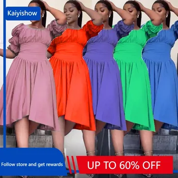 Африканские платья для женщин, летние Африканские платья из полиэстера с круглым вырезом и коротким рукавом, синее фиолетовое розово-оранжевое платье, Африканская одежда Дашики