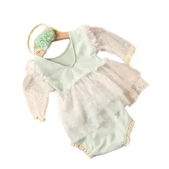 Комплект для фотосессии новорожденных, кружевное платье, повязка на голову с цветочным узором, комбинезон, реквизит для фотосессии девочек, костюм для фотосъемки младенцев, 3ШТ.