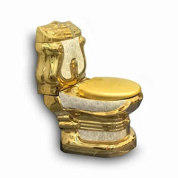 роскошный первоклассный качественный гальванический гостиничный золотой туалет, комод для ванной комнаты, керамический цельный золотой унитаз