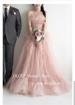 OLOEY Элегантные длинные платья для выпускного вечера из розового тюля на тонких бретельках с ярусами длиной до пола для свадебной фотосессии, вечерние платья для вечеринок