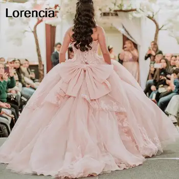 Мексиканское Розовое Бальное платье Lorencia С открытыми плечами, Пышное Платье С Бантом, Расшитое Бисером, Кружевная Аппликация, Вечерние Платья Vestidos De 15 Años YQD615