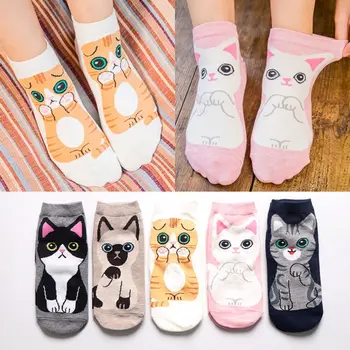 1 пара хлопчатобумажных коротких носков с мультяшными животными, носки с кошками, Harajuku Kawaii, Женские носки-браслеты для девочек, дышащие повседневные Носки