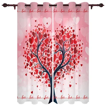 Иллюстрация Дерева любви ко Дню Святого Валентина, шторы с люверсами для спальни, гостиной, домашнего декора, Обработки окон, шторы