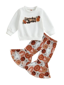 Комплект костюма на Хэллоуин с милой маленькой тыквой для маленьких девочек - боди с длинным рукавом, расклешенными штанами и шляпой