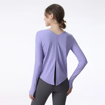 Женские свободные блузки для бега с разрезом, спортивные рубашки, быстросохнущие футболки LULU, одежда для фитнеса и топы для йоги с длинными рукавами