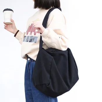 Сумка через плечо Простая студенческая сумка-мессенджер на молнии, холщовая повседневная сумка в стиле Арт-Инс, однотонная