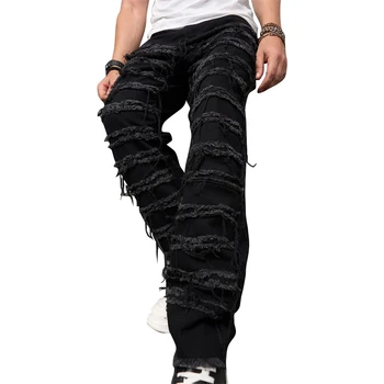 Мужские джинсы с набивным рисунком, рваные джинсы в стиле хип-хоп, узкие прямые брюки, уличная одежда