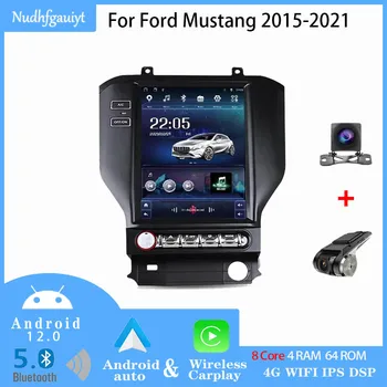 Автомобильный Радиоприемник Tesla Style с Сенсорным Экраном Android 12 Для Ford Mustang 2015-2021 Автоматический Мультимедийный Плеер GPS Навигация DSP WiFi Carplay