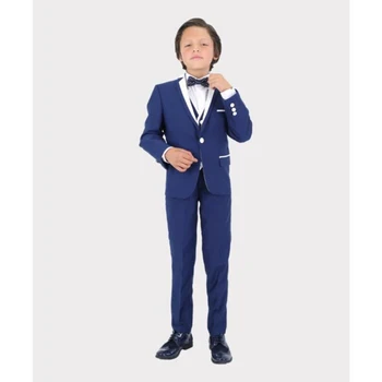 Костюм для мальчика, однобортные костюмы из 3 предметов, синие комплекты костюмов, роскошный приталенный смокинг для выступлений детей 3-16 лет