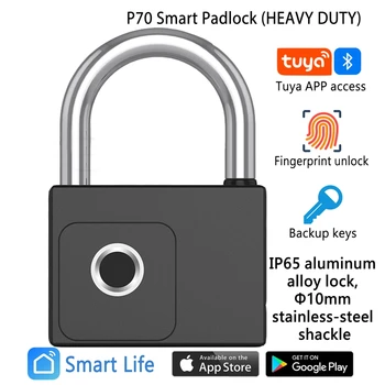 Водонепроницаемый IP66 Tuya APP Remote Smart Padlock Электронный замок с отпечатками пальцев USB Перезаряжаемый Порт резервного копирования с разблокировкой ключом