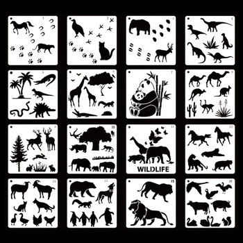 16 шт. набор шаблонов животных из зоопарка для окраски распылением