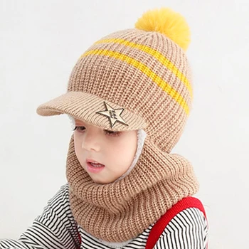 1шт Маска Шапочки-Бини, шапочка для лица, вязаная детская шапочка с шариком для волос, толстая зимняя теплая шапка для мальчиков, теплая флисовая шапочка-ушанка для девочек