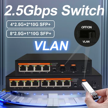 EU Plug 2.5G POE Non-POE Сетевой Коммутатор Ethernet 4 Порта 8 Портов Неуправляемый Концентратор Локальной сети Без Вентилятора AI WTD Plug and Play для Wifi-маршрутизатора
