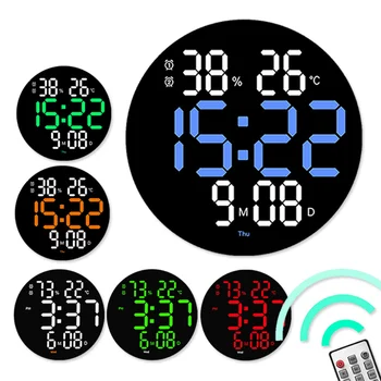 Круглые светодиодные электронные часы с дистанционным управлением, висячие Дата Неделя, отображение температуры и влажности, настенные часы для гостиной Дома