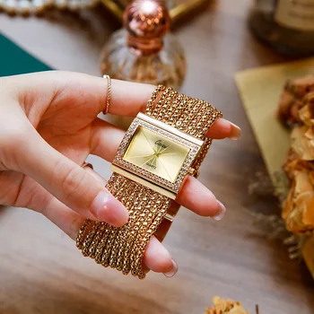 Высококачественные модные женские часы, кварцевые квадратные часы-браслет со стразами, роскошные женские часы от ведущего бренда