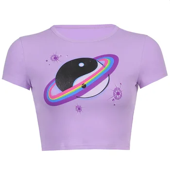 Модная повседневная футболка с круглым вырезом и коротким рукавом с принтом Tai Chi Planet, подушка для пупка