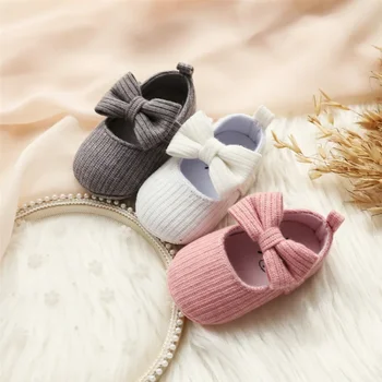 Шерстяная детская обувь для девочек 0-1 лет, детская обувь принцессы на мягкой подошве, Удобная обувь для малышей с бантом, милая и стильная
