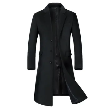 Зимнее Мужское утолщенное Корейское молодежное модное приталенное длинное пальто выше колена