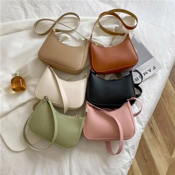 Женские дизайнерские однотонные сумки через плечо и подмышки для женщин, винтажные мини-сумки-тоутеры из искусственной кожи, модная простая маленькая квадратная сумка