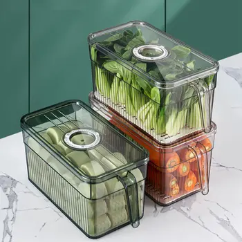 Коробка для хранения в холодильнике Хронометраж Коробка-органайзер для свежих продуктов с ручкой Прозрачный Материал Зеленый