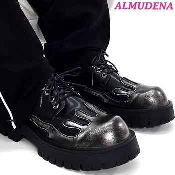 Мужские дерби с круглым носком, черные кожаные винтажные туфли на толстой подошве, большие размеры, мужские повседневные модельные туфли, новинка 2023 года выпуска