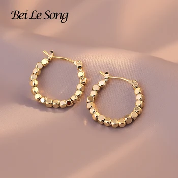 Модные корейские простые золотые серьги-кольца с маленькими шариками, вечерние круглые кубические бусины, серьги для пирсинга, Свадебные Подарочные украшения для женщин