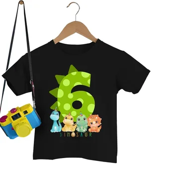 Футболка с милым динозавром на День рождения для девочек с рисунком мультяшных животных, детские подарочные футболки, Одежда для дня рождения для маленьких мальчиков, топы