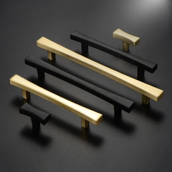 Золотые / черные ручки для мебели Современный шкаф-купе, Комод, Дверные ручки кухонного шкафа, Фурнитура для шкафа