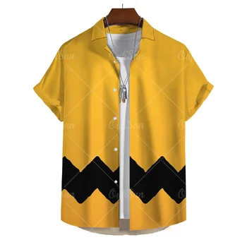 Модная Желтая Негабаритная Гавайская Социальная Рубашка Для Мужчин Camisas Casuais, Мужская Летняя Одежда С 3D Принтом, Топ С Короткими Рукавами, Блузка