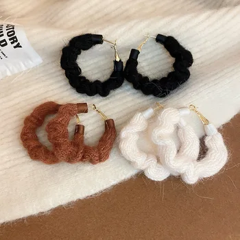 Корейские зимние вязаные шерстяные крученые серьги-кольца для женщин