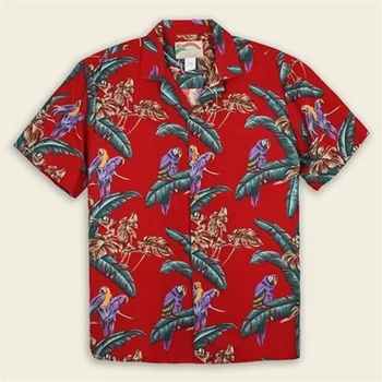 Новые Мужские Рубашки В Гавайском Тропическом Стиле С Принтом Попугая С Коротким Рукавом Aloha Рубашки В Кубинском Стиле Летние Большие Размеры Повседневные