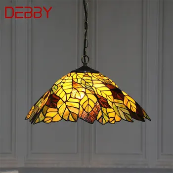 Стеклянная Подвесная лампа DEBBY Tiffany LED с креативным рисунком листьев, Подвесной светильник, Декор для дома, столовой, спальни, отеля