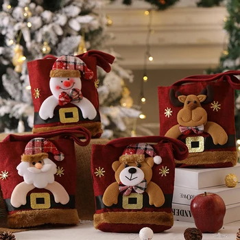Рождественская сумочка Санта Клаус Снеговик Лось Детский мультфильм Конфеты Яблоко Подарочные пакеты Рождественское Новогоднее Украшение Ручная упаковка