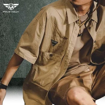 Мужская тактическая рубашка с короткими рукавами, летняя дышащая быстросохнущая тонкая рубашка в японском стиле с несколькими карманами, свободные повседневные рубашки с короткими рукавами