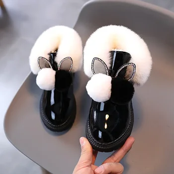 Зимние ботинки для девочек, зимние новые модные детские полусапожки, хлопковые утепленные теплые хлопковые ботинки, детская нескользящая плюшевая хлопковая обувь