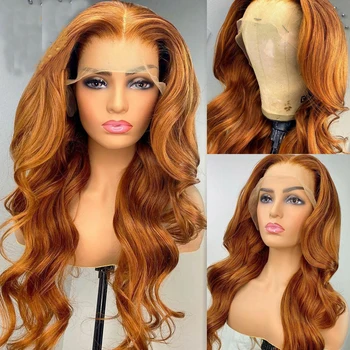 Бесклеевой Оранжевый парик с натуральной волнистостью длиной 26 дюймов, мягкий Рыжий парик с кружевом спереди для чернокожих женщин, предварительно выщипанный из детских волос, термостойкий на каждый день