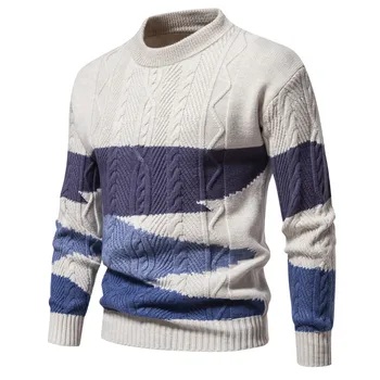 Мужская осенне-зимняя новая мода, универсальный вязаный свитер в тон, повседневный свитер