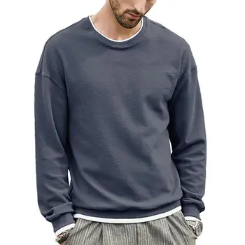 Мужская футболка из двух частей с круглым вырезом и длинными рукавами, осенний низ, пуловеры, футболки