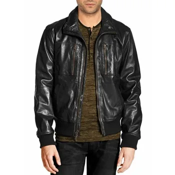 Куртка из 100% натуральной кожи, мужская приталенная черная модная мотоциклетная куртка-бомбер