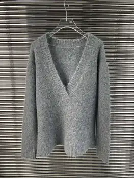 Женская одежда 2023 года, темпераментный свитер с глубоким V-образным вырезом, осень-зима, новинка
