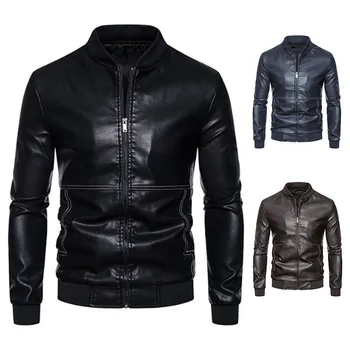 Бейсбольная мотоциклетная куртка, мужская модная кожаная куртка, приталенная куртка из искусственной кожи, мужские ветрозащитные мотоциклетные куртки, мужские пальто в корейском стиле.